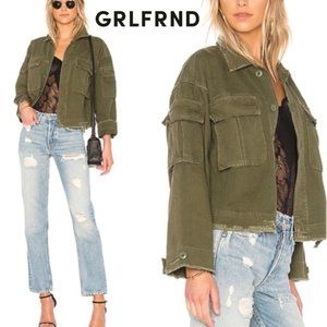 GRLFRND Dorian Army Surplus Jacket Cropped Green 100% Cotton NWT $268 Sz XXS